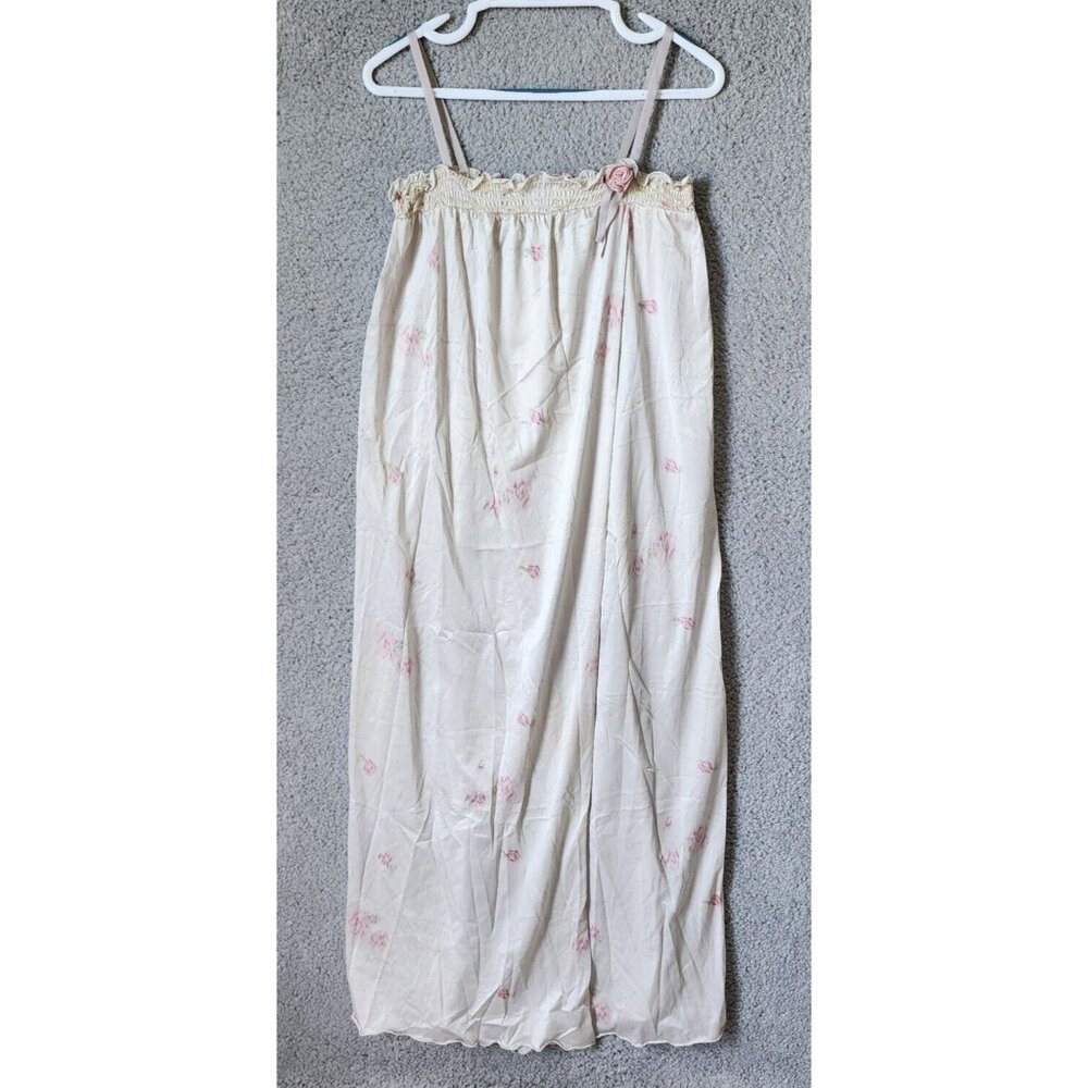 Vtg 70s Stan Herman Women’s Sleeveless Full Length Wrap Nightgown Satin Floral S